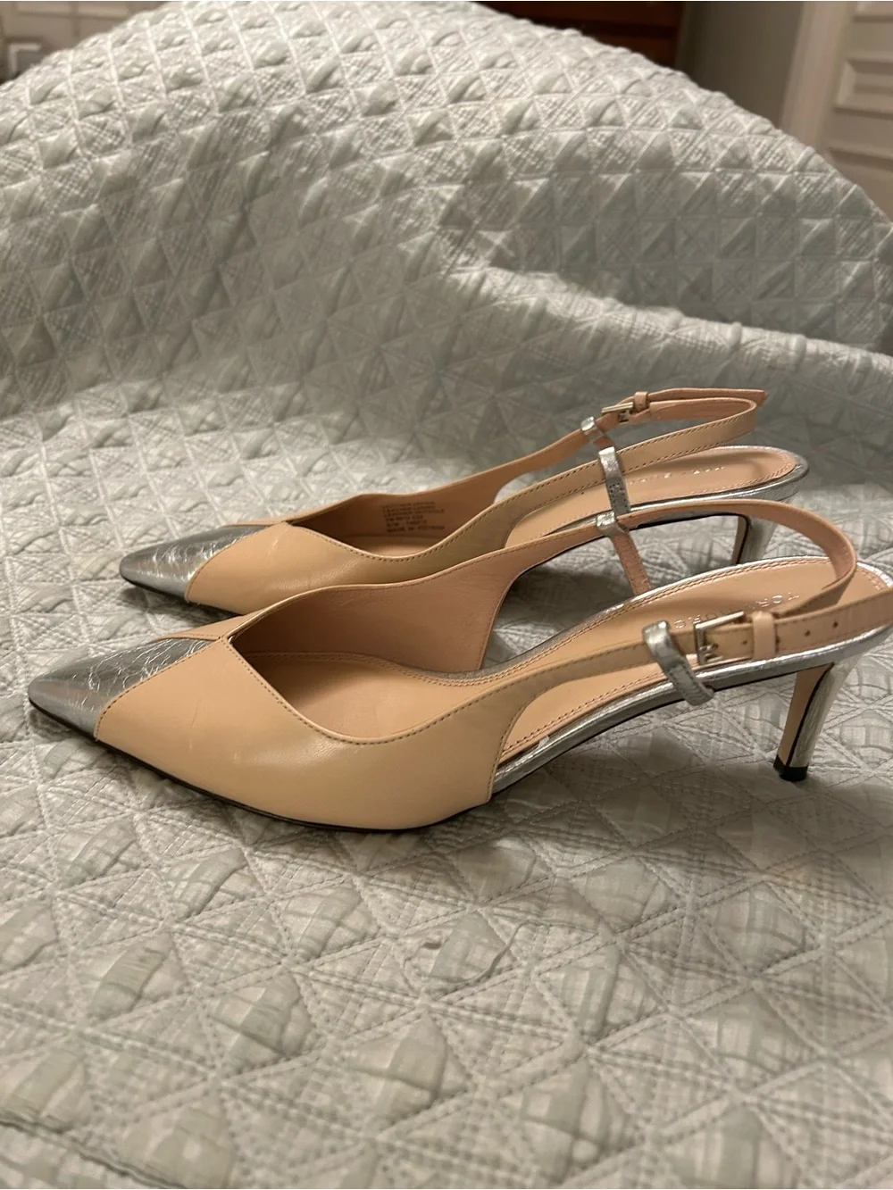 Tory Burch Tan Leather Slingback Pumps with Silver Toe Size 7